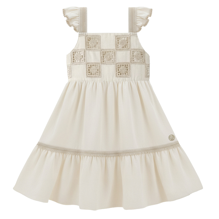 Vestido Infantil Milon Cavado Bordado Com Laço