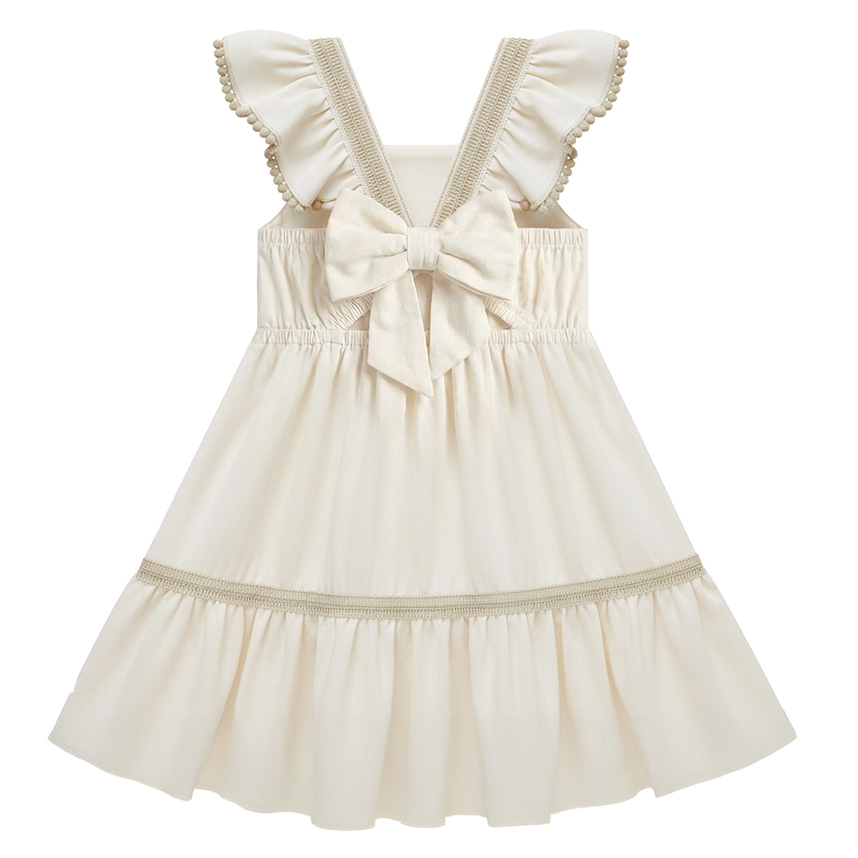 Vestido Infantil Milon Cavado Bordado Com Laço
