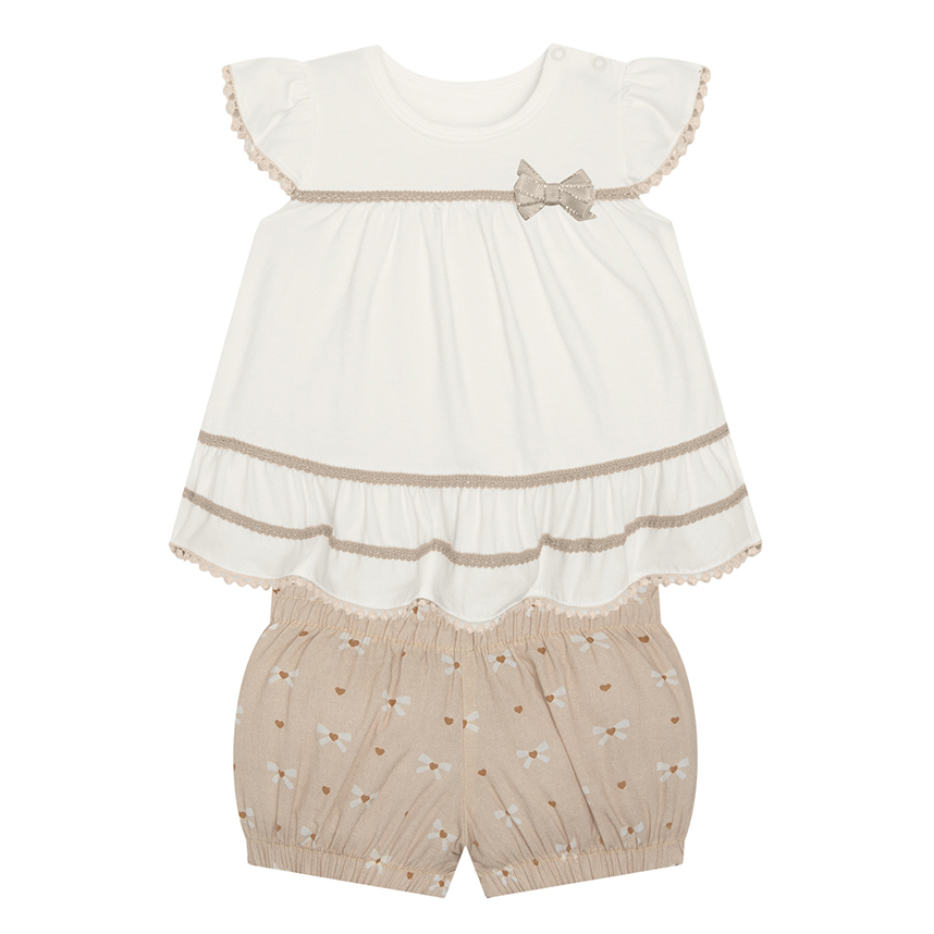 Conjunto Bebê Milon Bata Aplique Laço E Short Estampa Flor