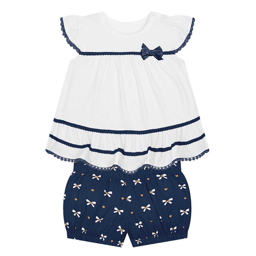 Conjunto Bebê Milon Bata Aplique Laço E Short Estampa Flor Conjunto Bebê Milon Bata Aplique Laço E Short Estampa Flor