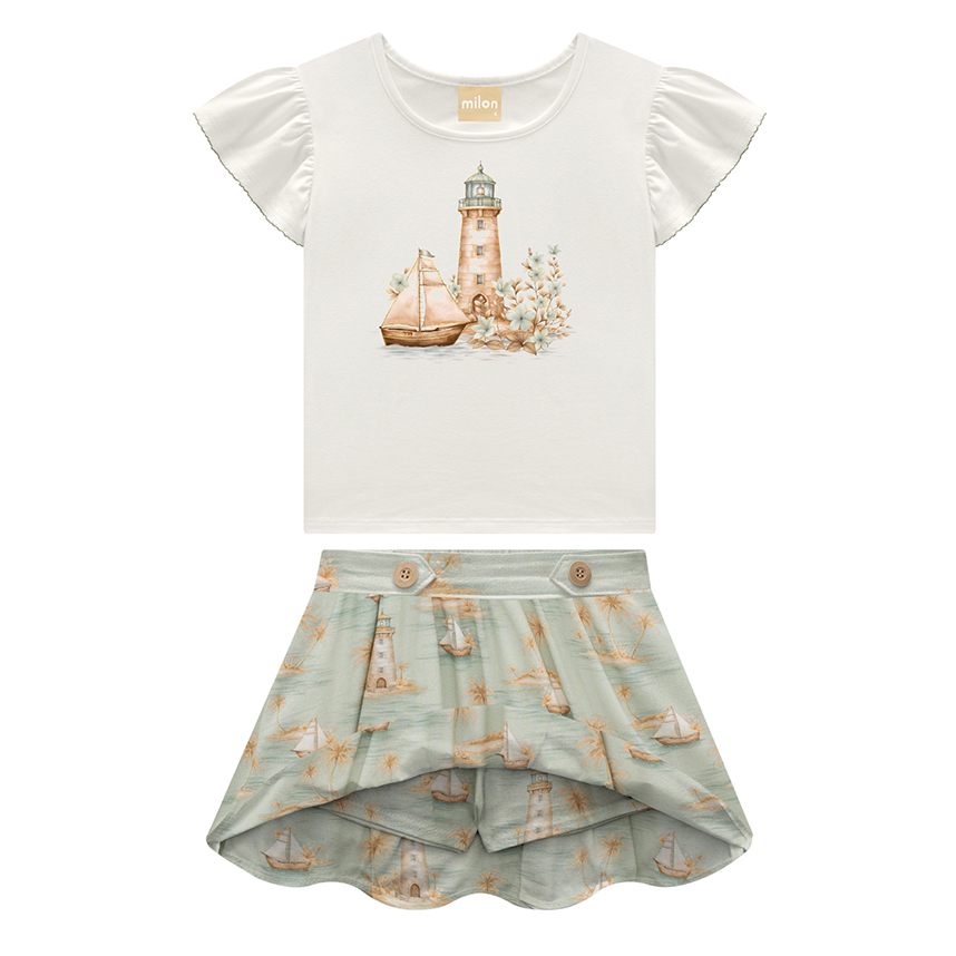 Conjunto Infantil Milon Blusa E Short Saia Estampa Farol