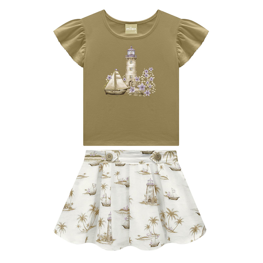 Conjunto Infantil Milon Blusa E Short Saia Estampa Farol Conjunto Infantil Milon Blusa E Short Saia Estampa Farol