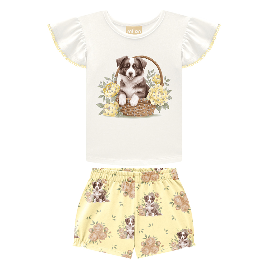 Conjunto Infantil Milon Blusa E Short Saia Estampa Cachorro