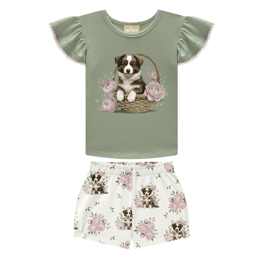 Conjunto Infantil Milon Blusa E Short Saia Estampa Cachorro Conjunto Infantil Milon Blusa E Short Saia Estampa Cachorro