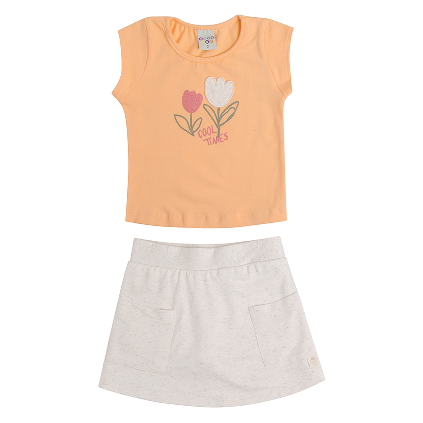 Conjunto Infantil Have Fun Blusa Cavada Estampa Flor e Short Saia