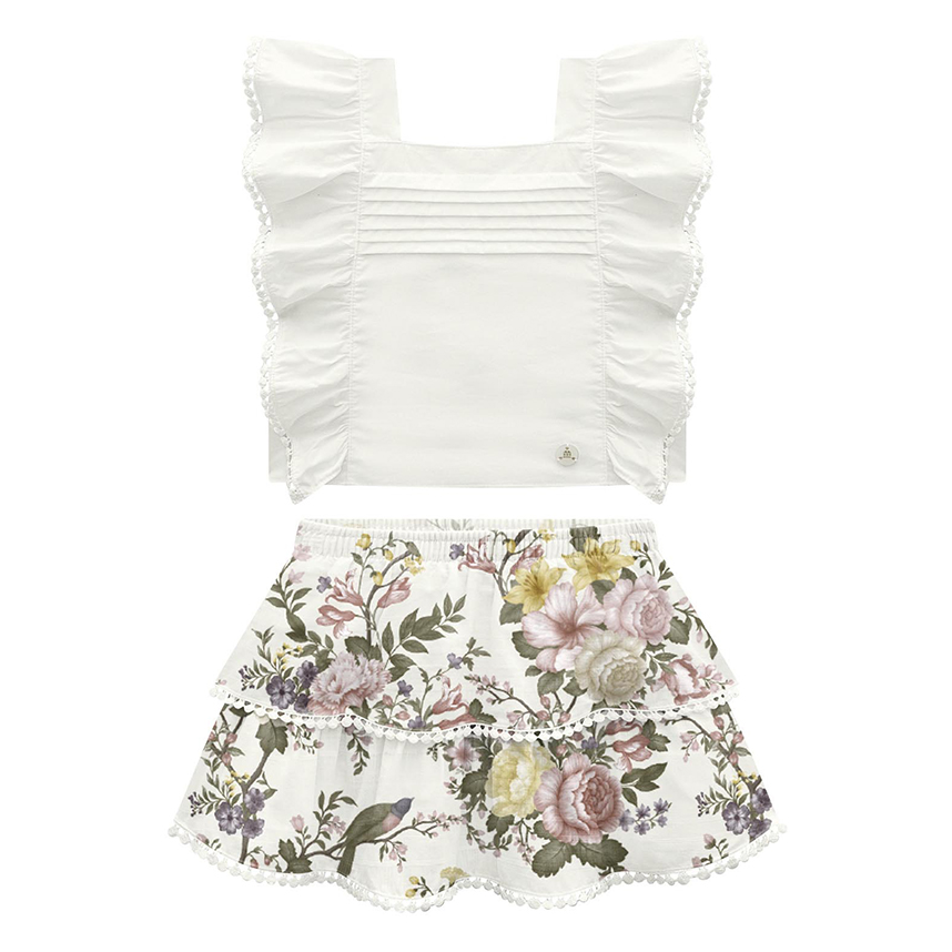 Conjunto Infantil Milon Blusa Babados E Saia Estampa Flor