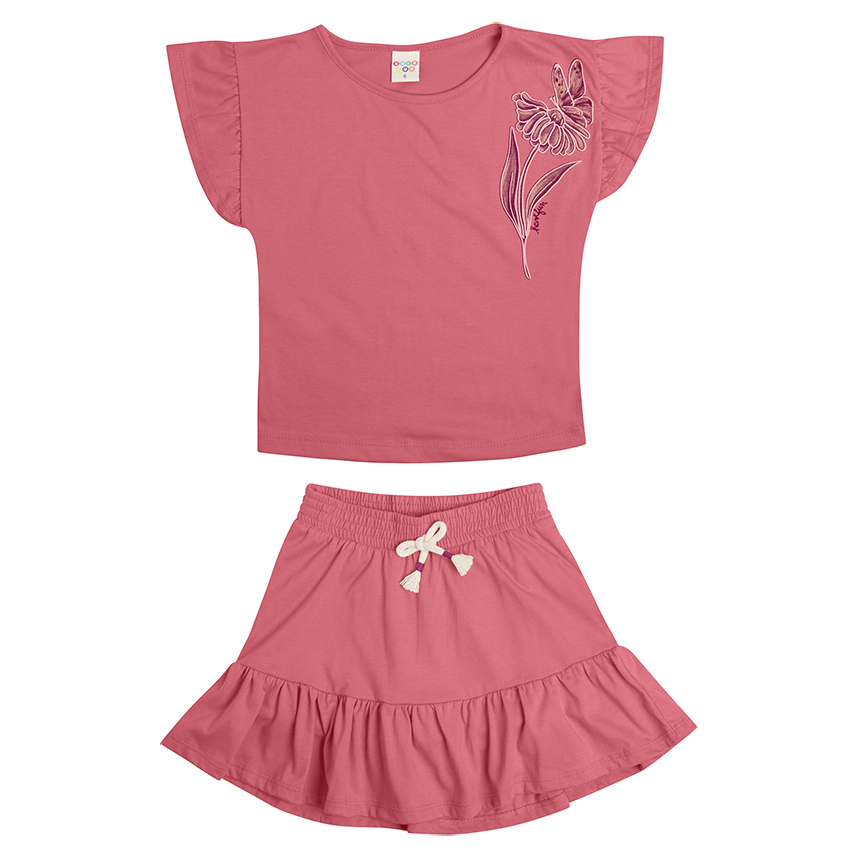 Conjunto Infantil Have Fun Blusa Estampa Flor e Short Saia