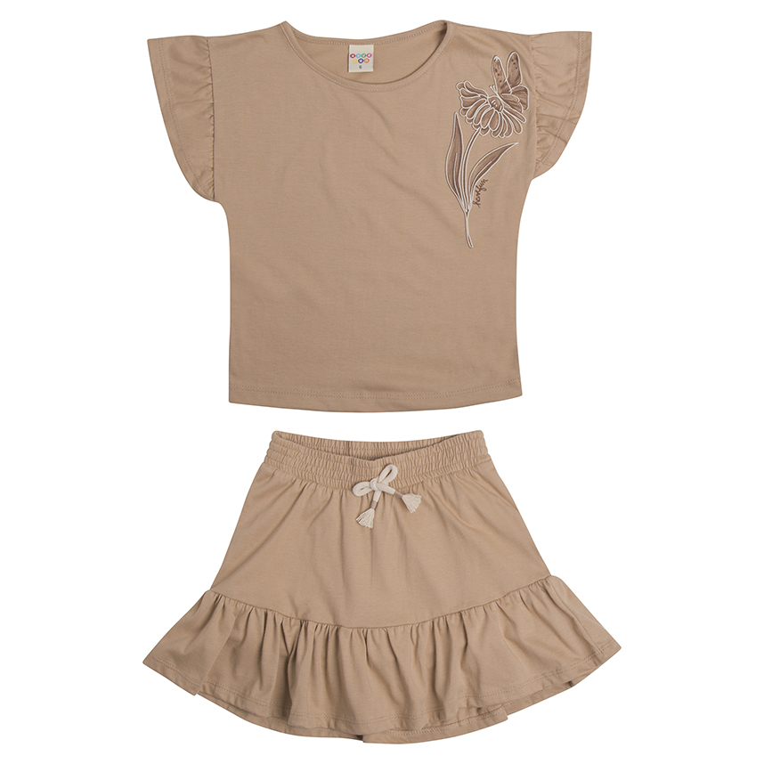 Conjunto Infantil Have Fun Blusa Estampa Flor e Short Saia