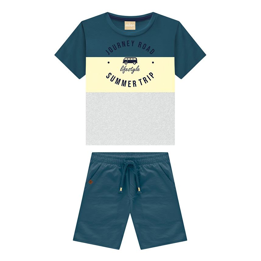Conjunto Infantil Milon Camiseta Estampa Journey E Bermuda Conjunto Infantil Milon Camiseta Estampa Journey E Bermuda