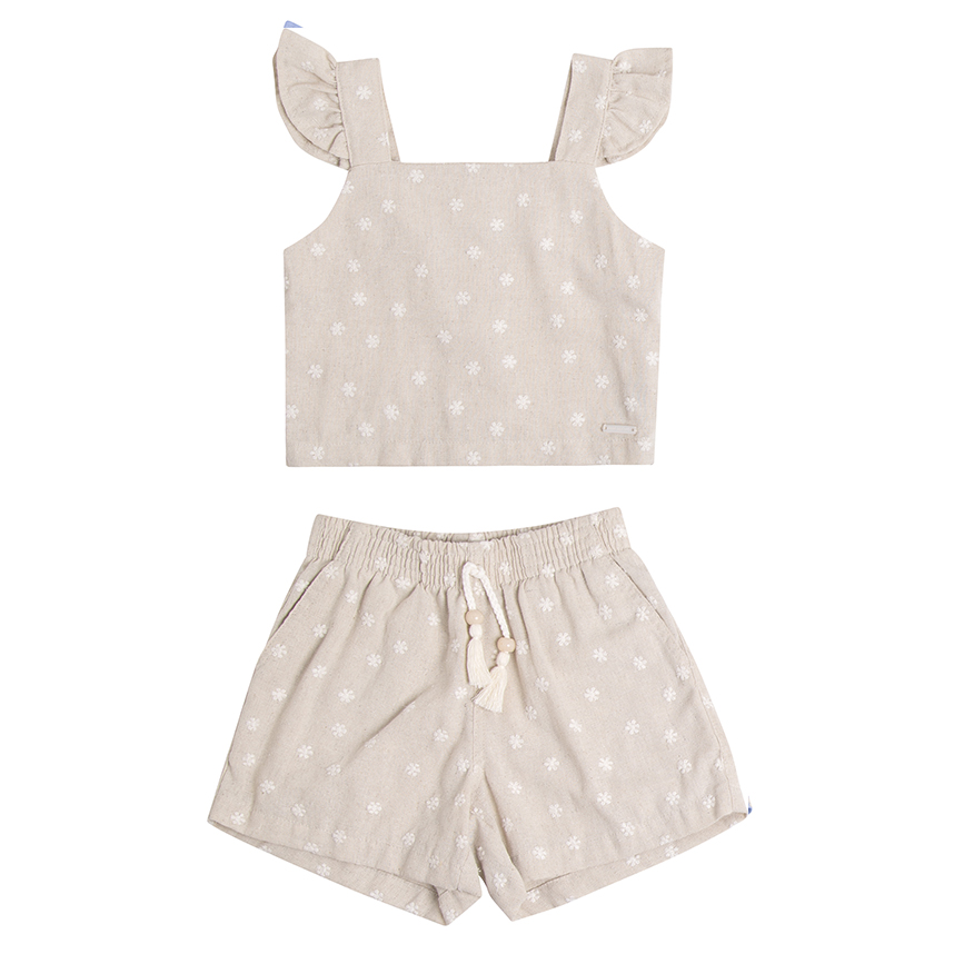 Conjunto Infantil Have Fun Blusa Alça Bordado Flores e Short