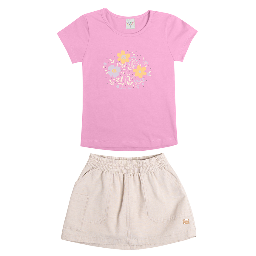 Conjunto Infantil Have Fun Blusa Estampa Flor e Short Saia