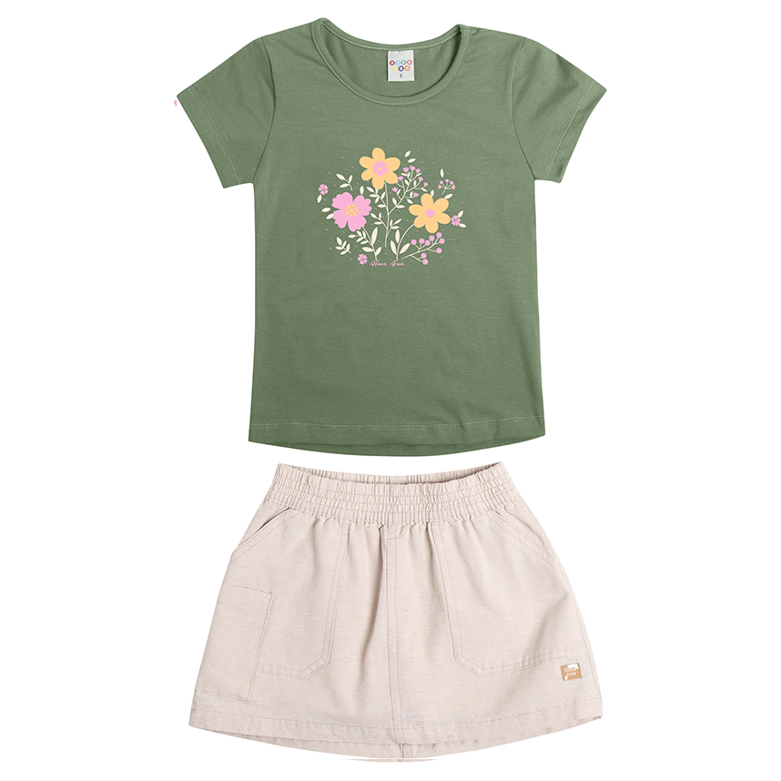Conjunto Infantil Have Fun Blusa Estampa Flor e Short Saia