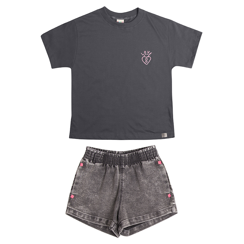 Conjunto Juvenil Have Fun Blusa Estampa Love e Short Jeans
