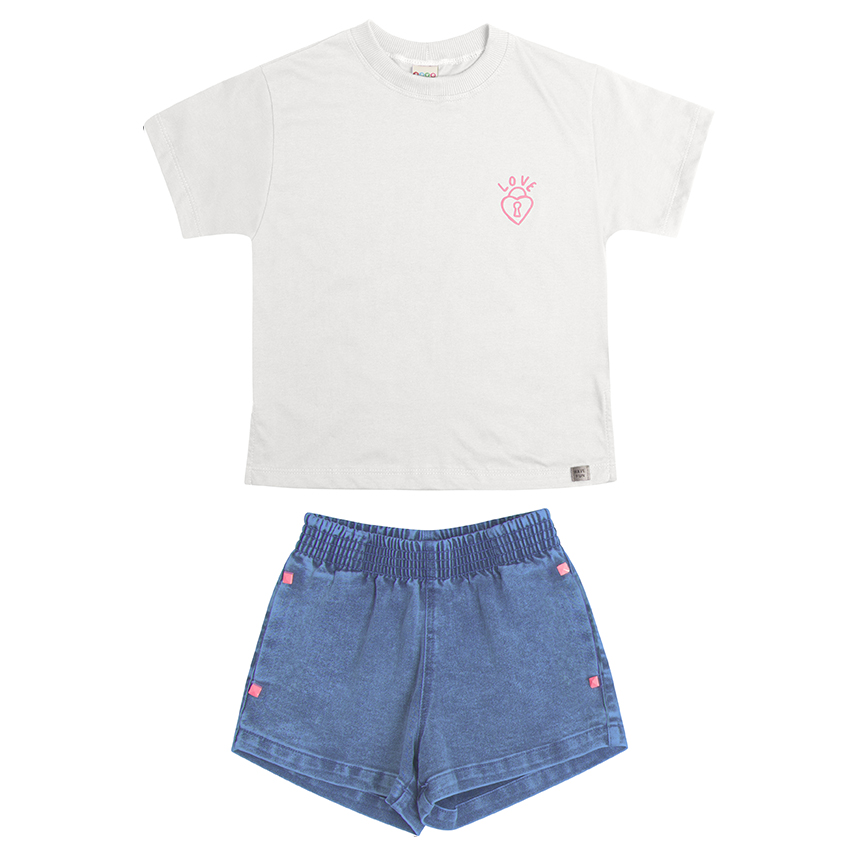 Conjunto Juvenil Have Fun Blusa Estampa Love e Short Jeans