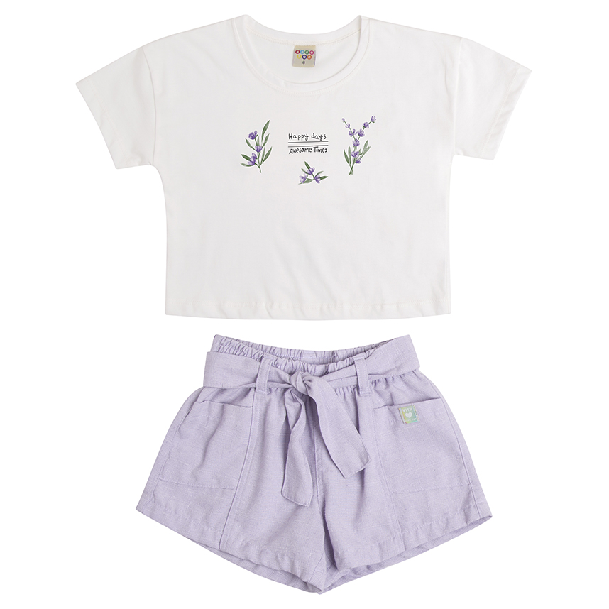 Conjunto Juvenil Have Fun Blusa Estampa Happy Flores e Short