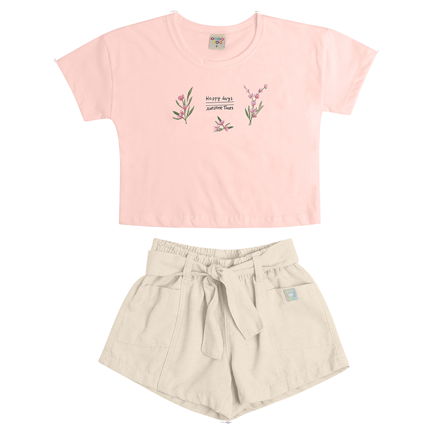 Conjunto Juvenil Have Fun Blusa Estampa Happy Flores e Short
