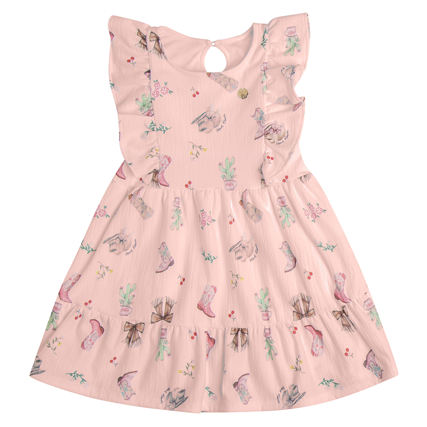 Vestido Infantil Have Fun Cavado Estampa Chapéu e Laço