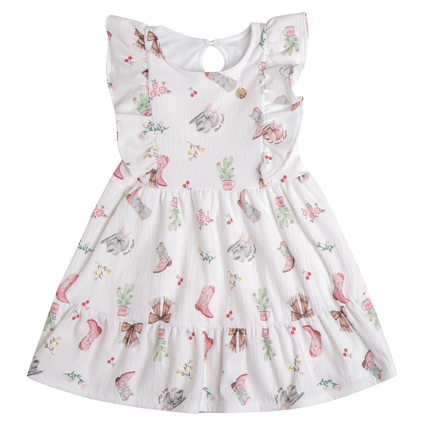 Vestido Infantil Have Fun Cavado Estampa Chapéu e Laço Vestido Infantil Have Fun Cavado Estampa Chapéu e Laço