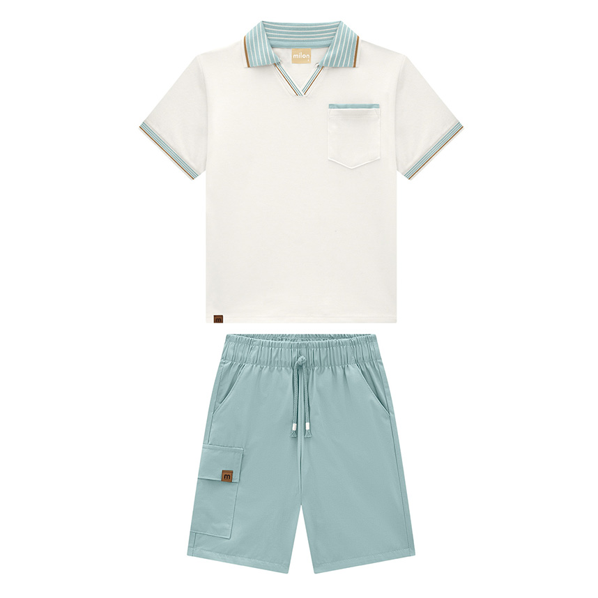 Conjunto Infantil Milon Camiseta Gola Polo Listras E Bermuda Conjunto Infantil Milon Camiseta Gola Polo Listras E Bermuda