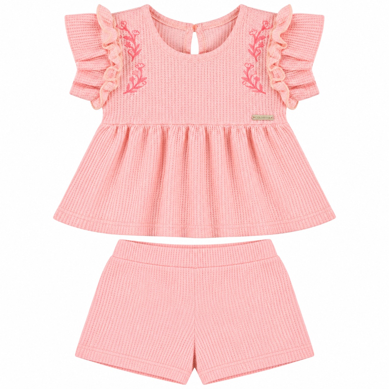 Conjunto Bebê Colorittá Bata Bordada E Short Tricô