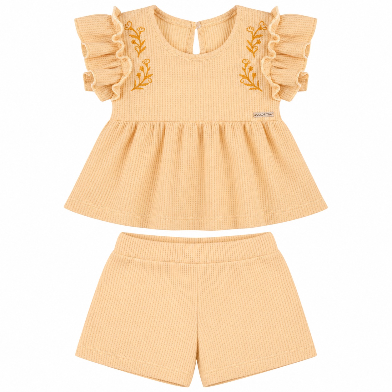 Conjunto Bebê Colorittá Bata Bordada E Short Tricô