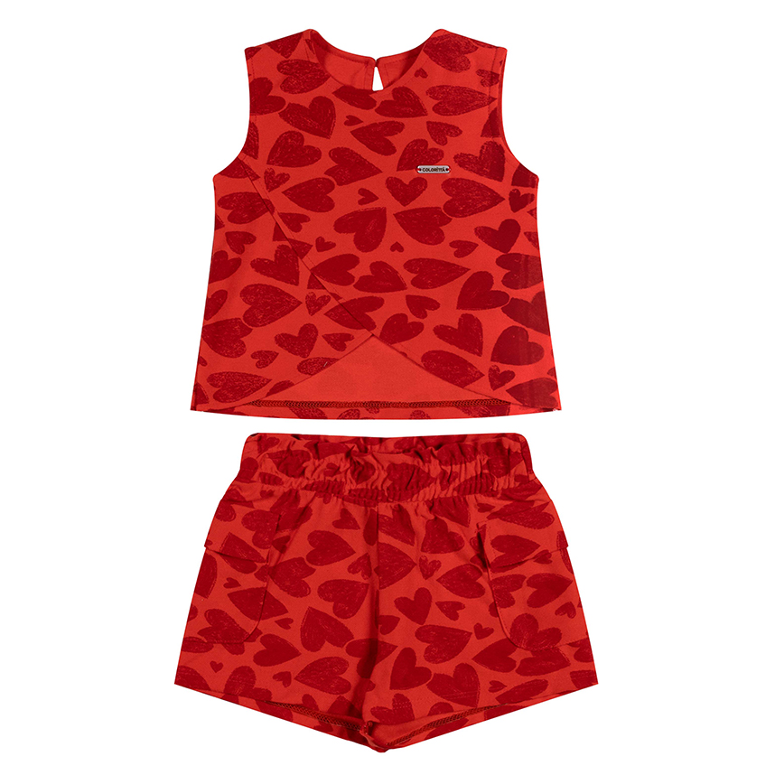 Conjunto Infantil Colorittá Blusa Cavada Corações E Short