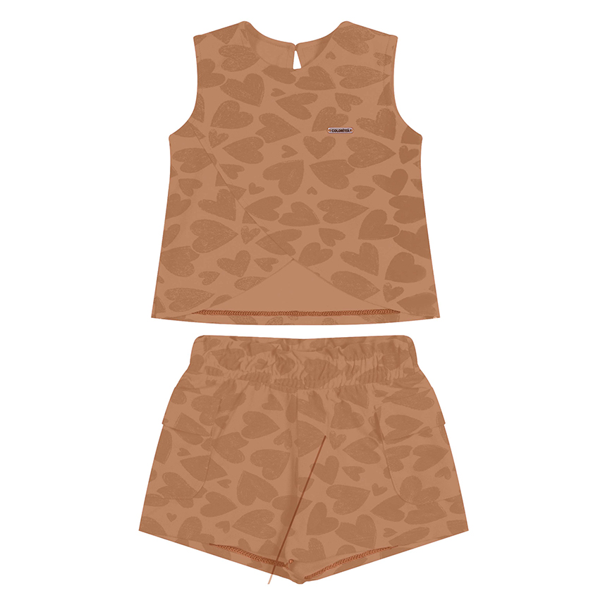 Conjunto Infantil Colorittá Blusa Cavada Corações E Short