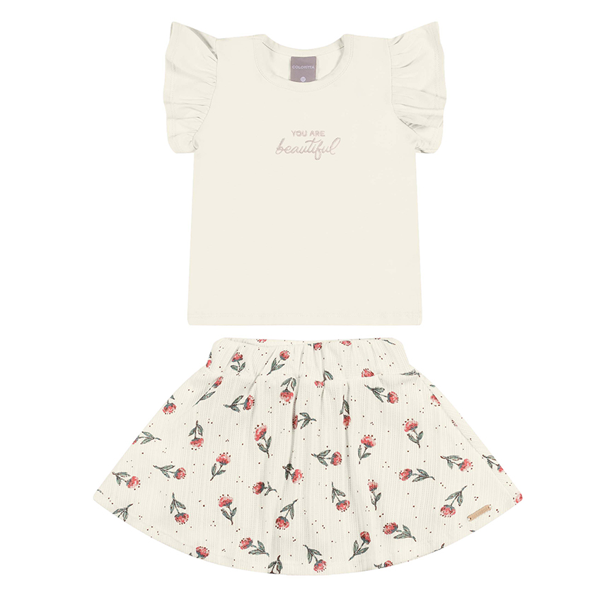Conjunto Infantil Colorittá Blusa Estampa Beautiful E Short Saia