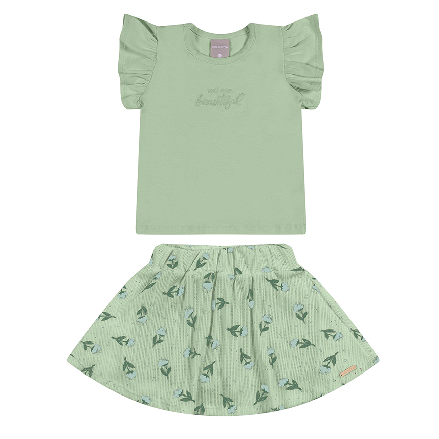 Conjunto Infantil Colorittá Blusa Estampa Beautiful E Short Saia