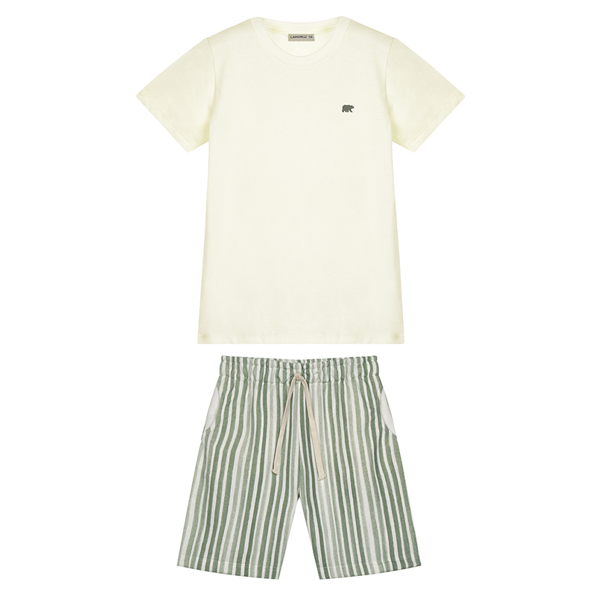 Conjunto Infantil Lamon Camiseta Lisa E Bermuda Listrada