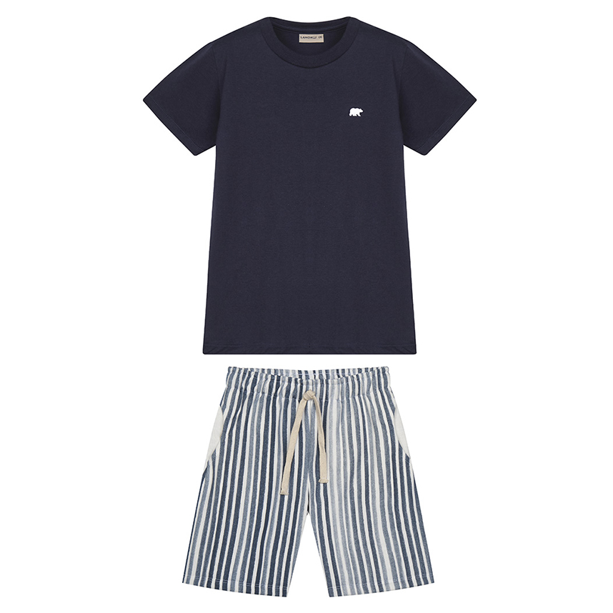 Conjunto Infantil Lamon Camiseta Lisa E Bermuda Listrada