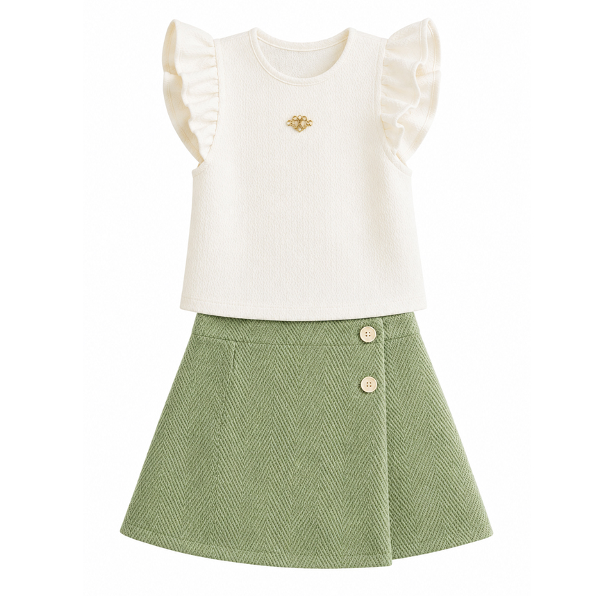 Conjunto Infantil Kiki Blusa Cavada com Babado e Short Saia