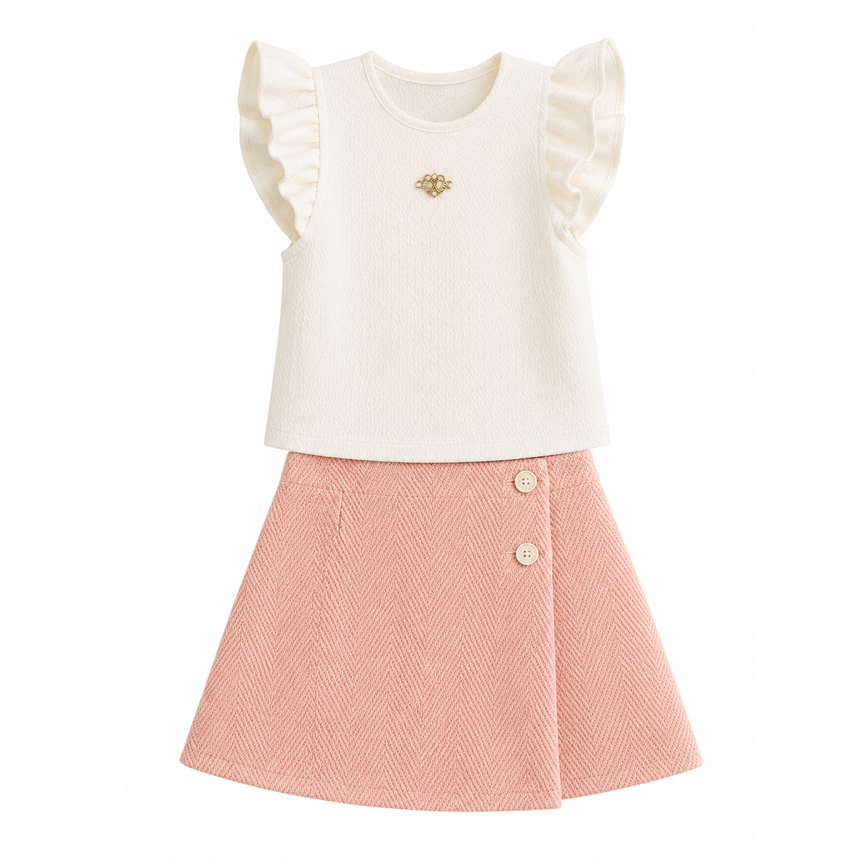Conjunto Infantil Kiki Blusa Cavada com Babado e Short Saia