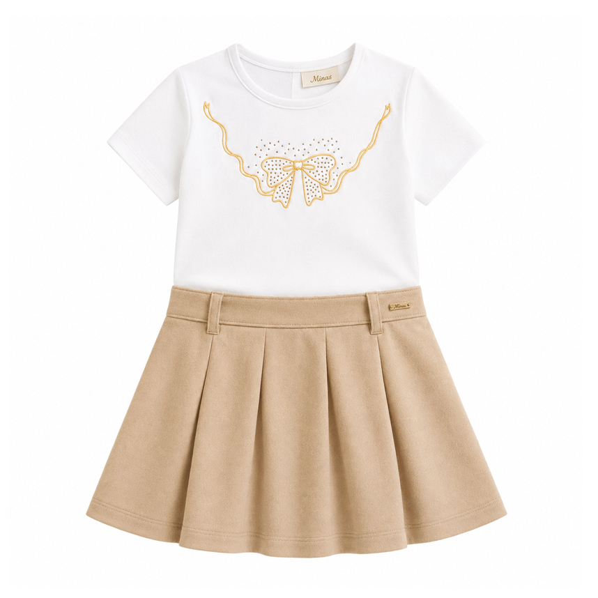 Conjunto Infantil Kiki Blusa Manga Curta Laço e Short Saia