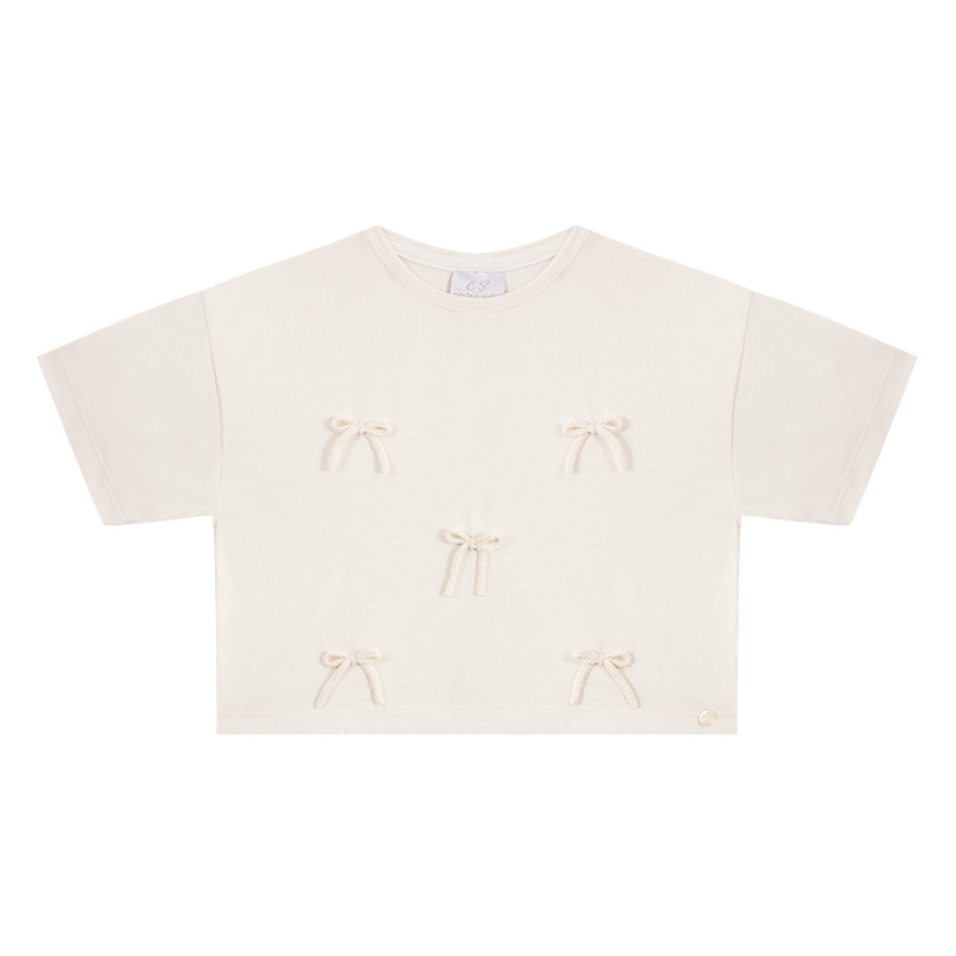 Blusa Juvenil Menina Anjo Manga Curta Aplique Laços