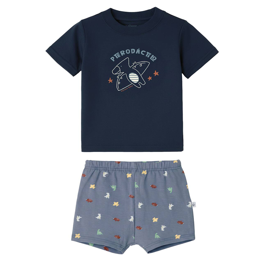 Conjunto Bebê Malwee Camiseta Estampa Pterodáctilo E Bermuda
