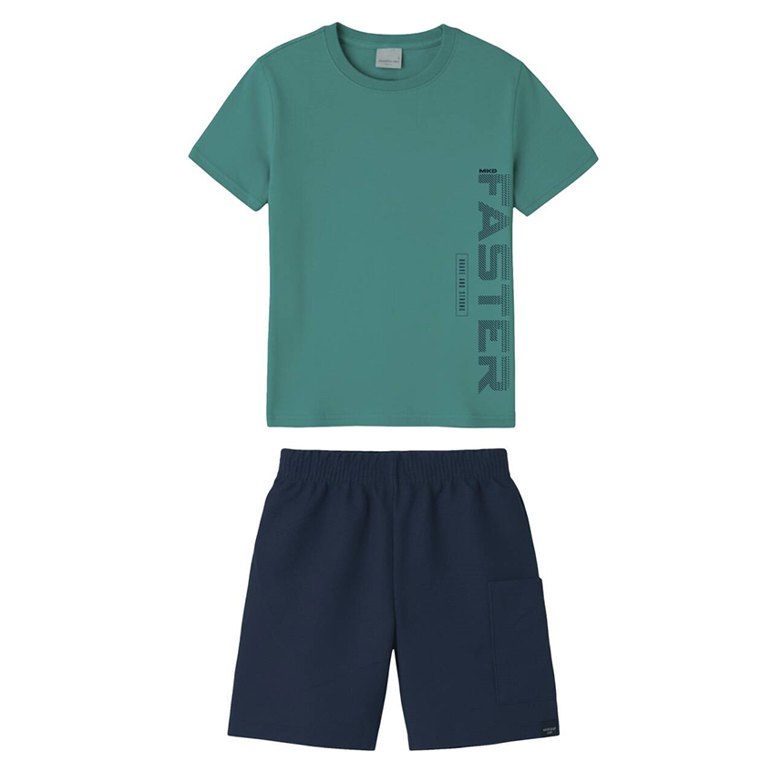 Conjunto Infantil Malwee Camiseta Estampa Faster E Bermuda