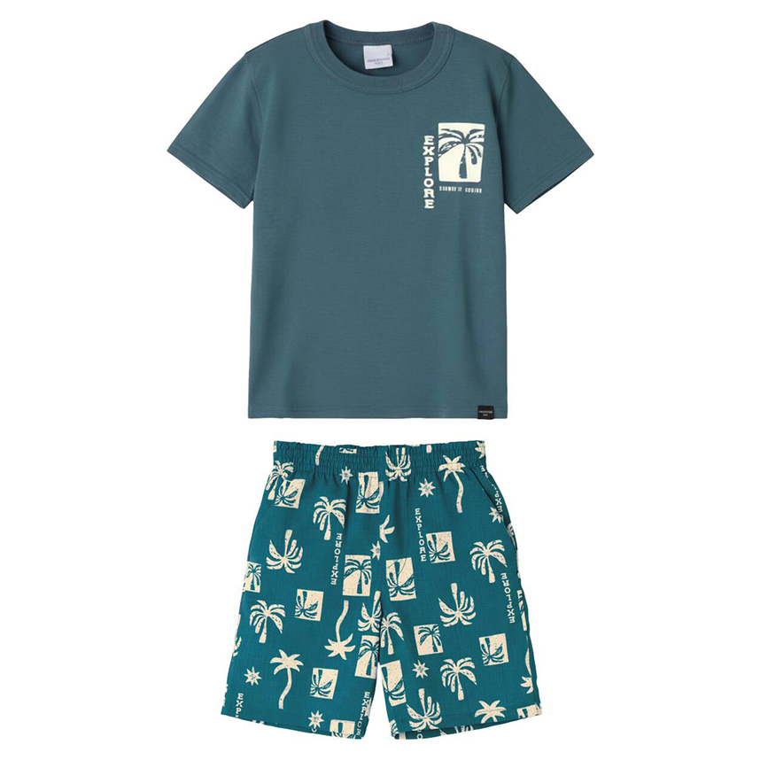 Conjunto Juvenil Malwee Camiseta Estampa Coqueiro E Bermuda
