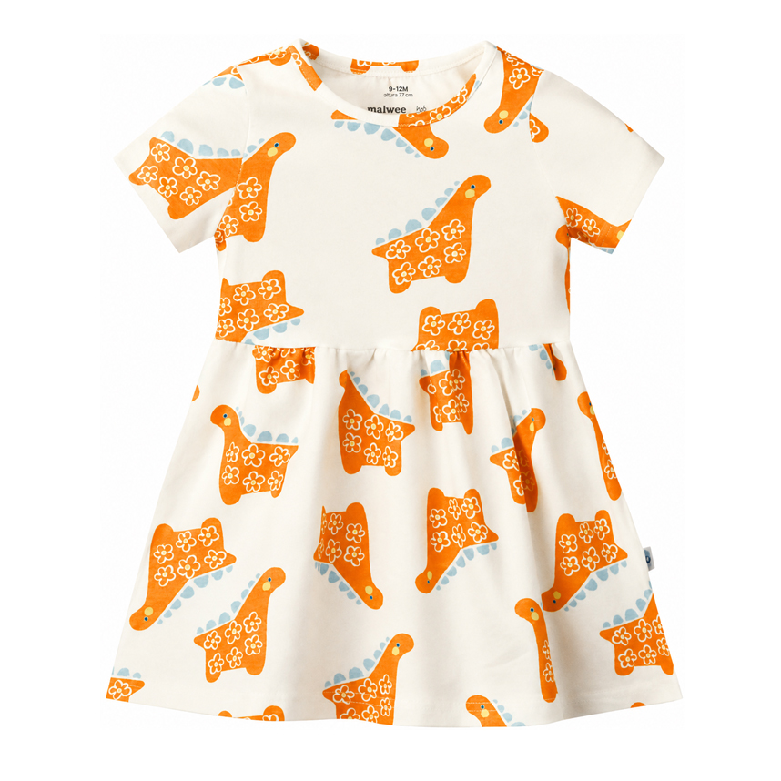 Vestido Bebê Malwee Manga Curta Estampa Sortidas