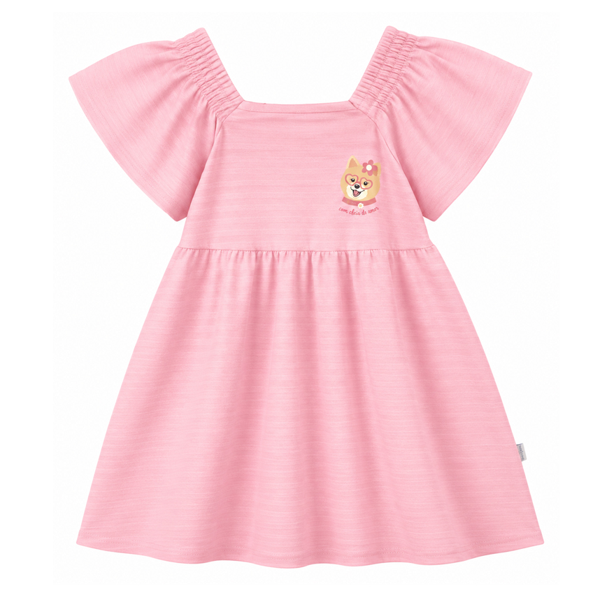 Vestido Infantil Malwee Manga Curta Estampa Cachorro
