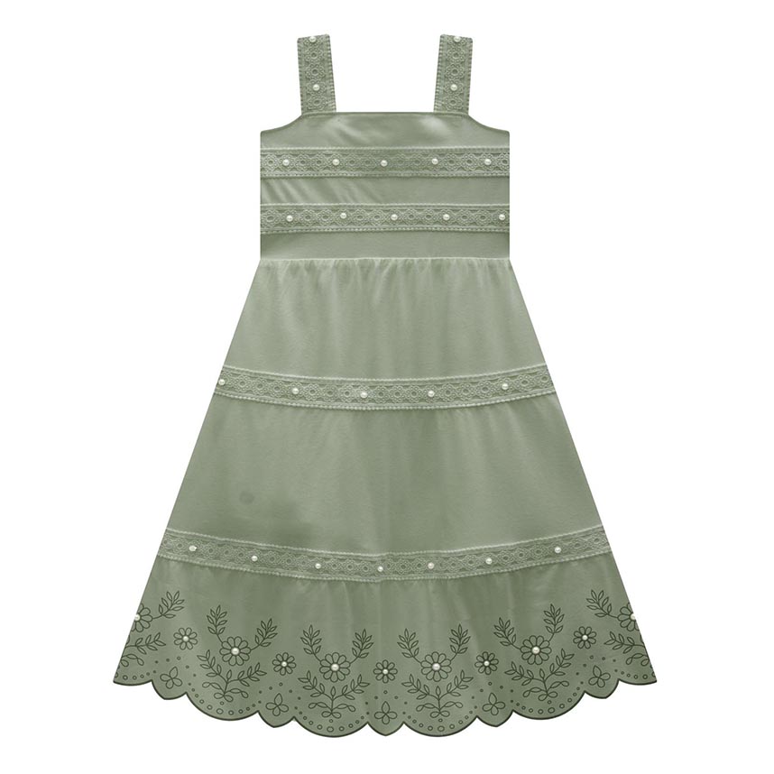Vestido Infantil Milon Alça Guipir Bordado Flores Vestido Infantil Milon Alça Guipir Bordado Flores