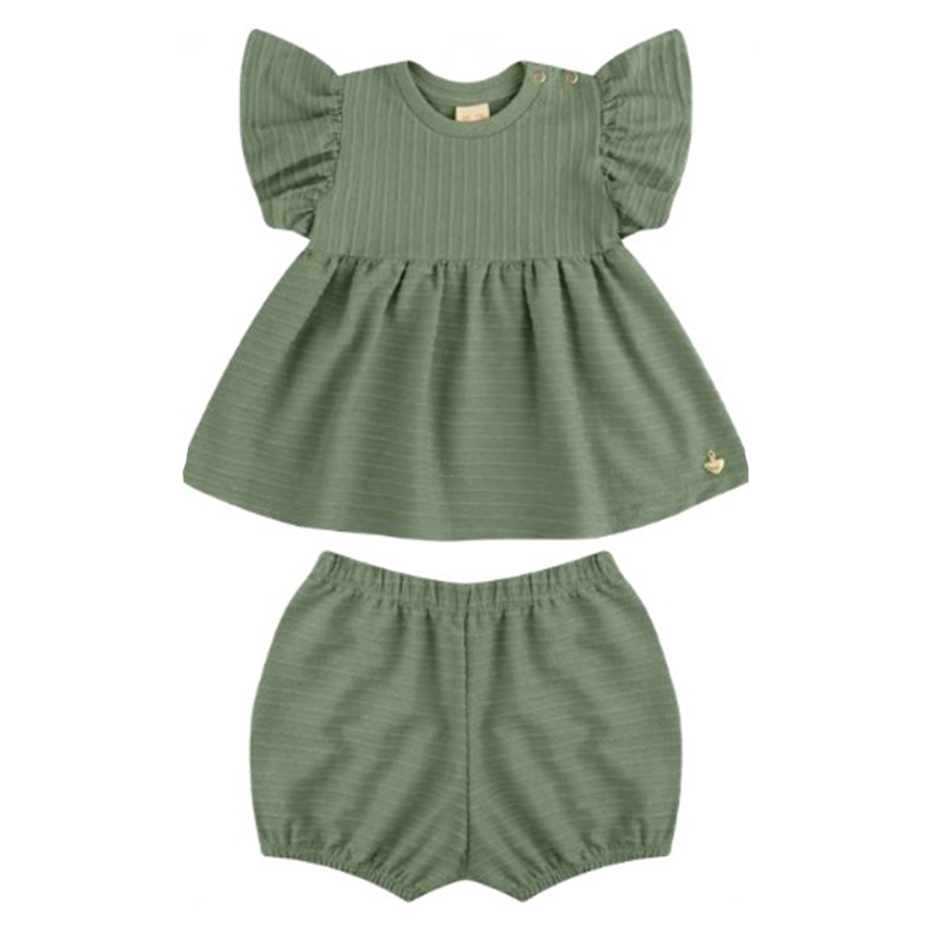 Conjunto Bebê Hrradinhos Bata Trabalhada e Shorts