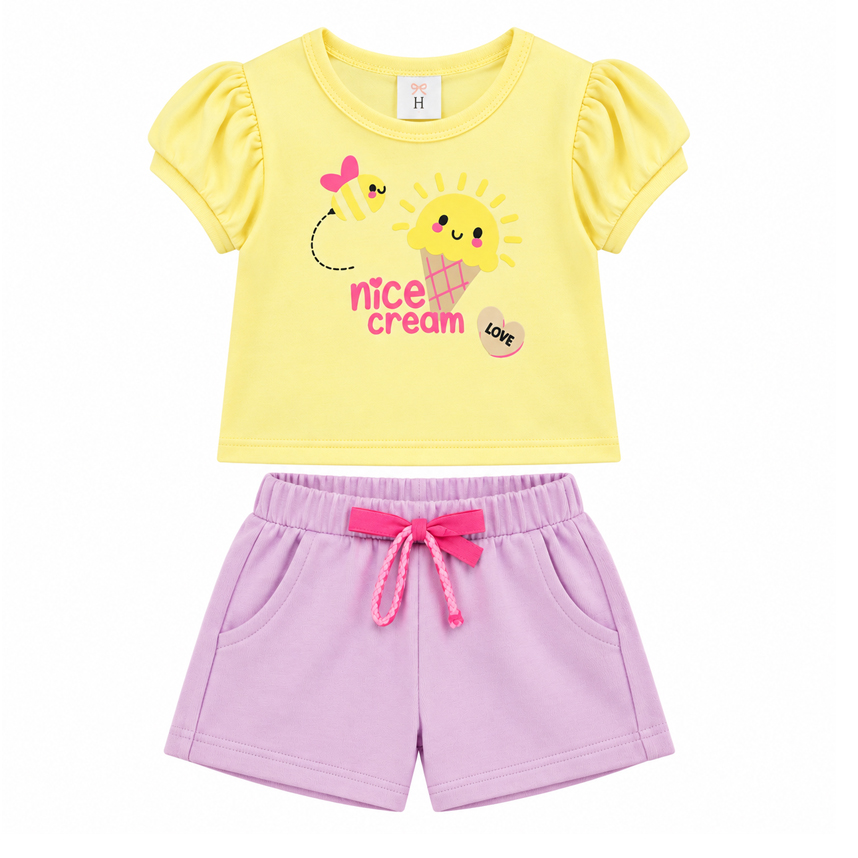 Conjunto Bebê Hrradinhos Blusa Estampa Sorvete e Short