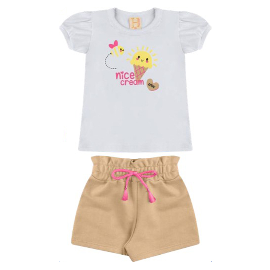 Conjunto Bebê Hrradinhos Blusa Estampa Sorvete e Short