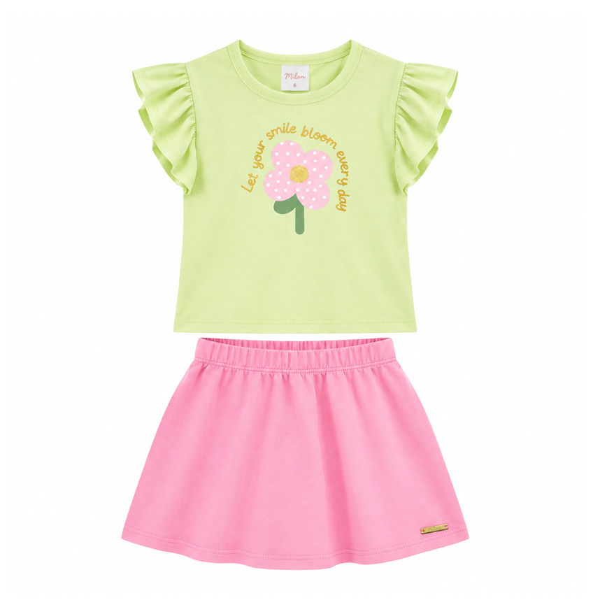 Conjunto Infantil Hrradinhos Blusa Estampa Flor e Short Saia
