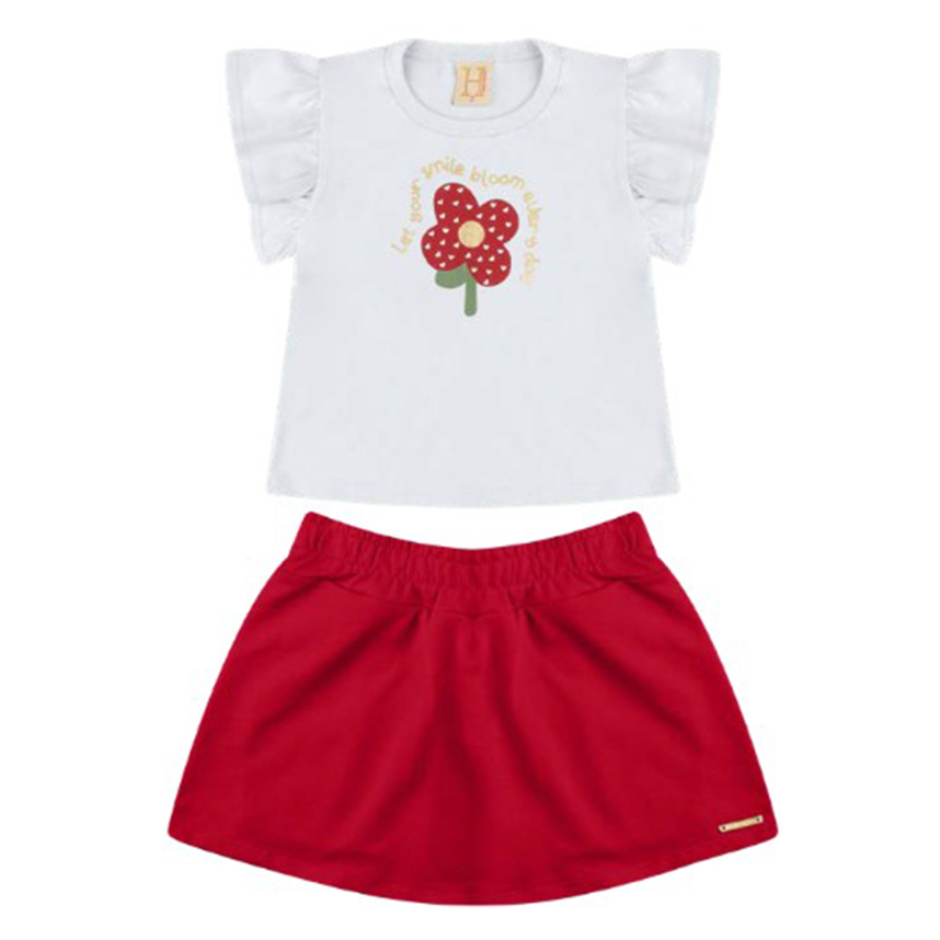 Conjunto Infantil Hrradinhos Blusa Estampa Flor e Short Saia