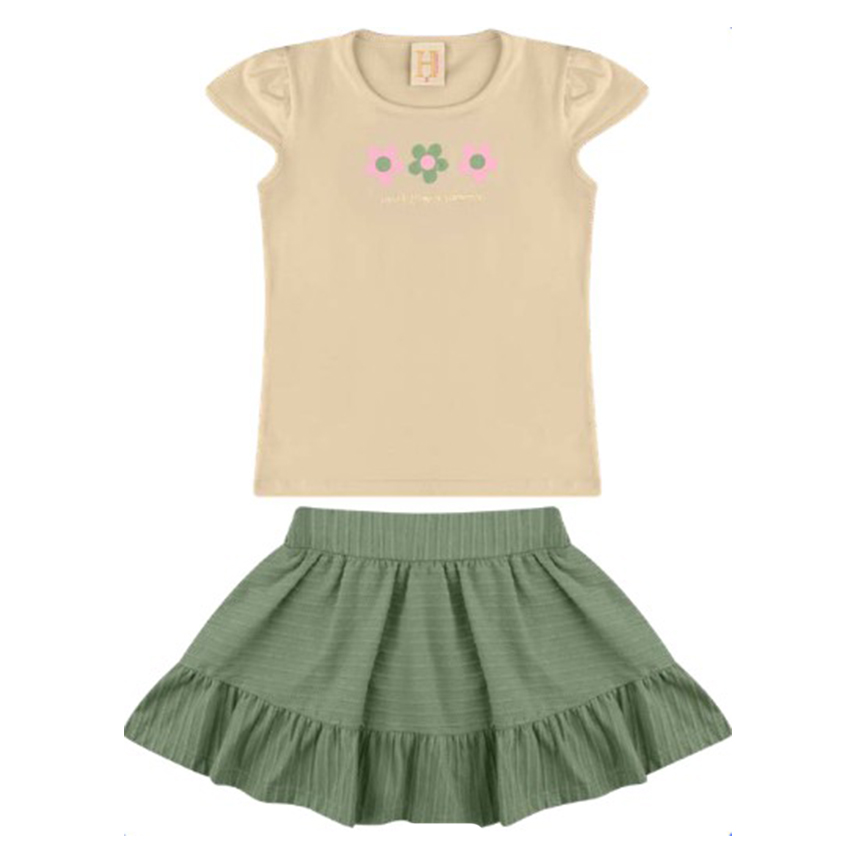 Conjunto Infantil Hrradinhos Blusa Estampa Flor e Short Saia