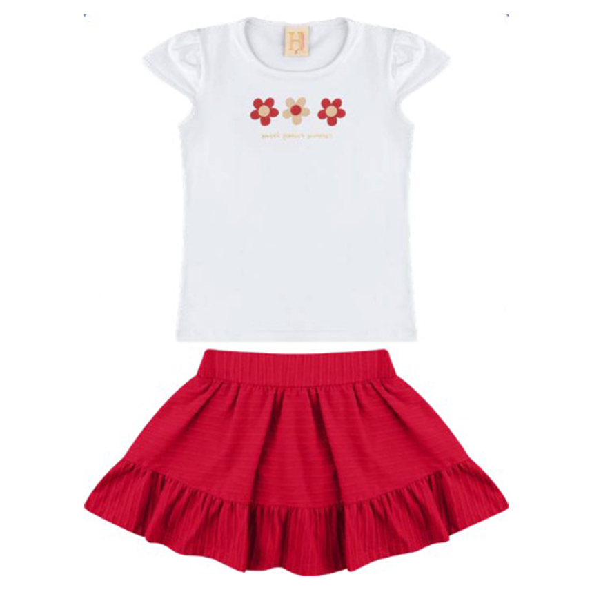 Conjunto Infantil Hrradinhos Blusa Estampa Flor e Short Saia