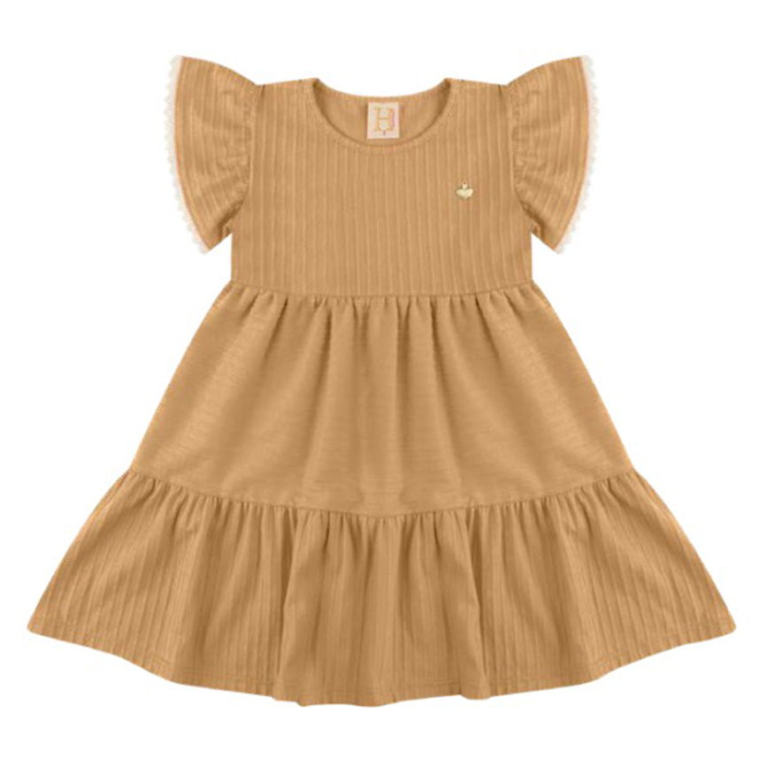 Vestido Infantil Hrradinhos Malha Trabalhada Manga Rendado