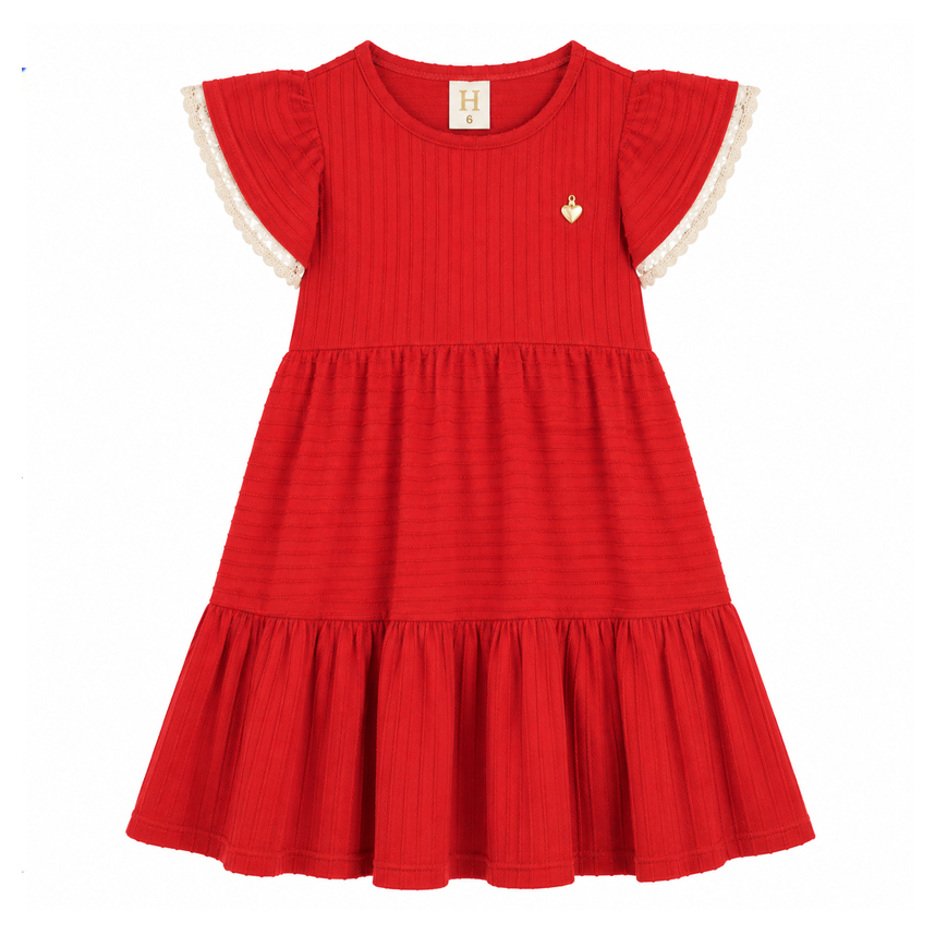 Vestido Infantil Hrradinhos Malha Trabalhada Manga Rendado
